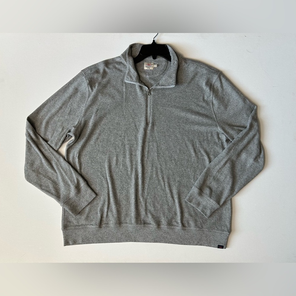 Faherty Sweater Men's 2XL Gray Knitted Mock Neck Ribbed Hem Logo Quarter Zip